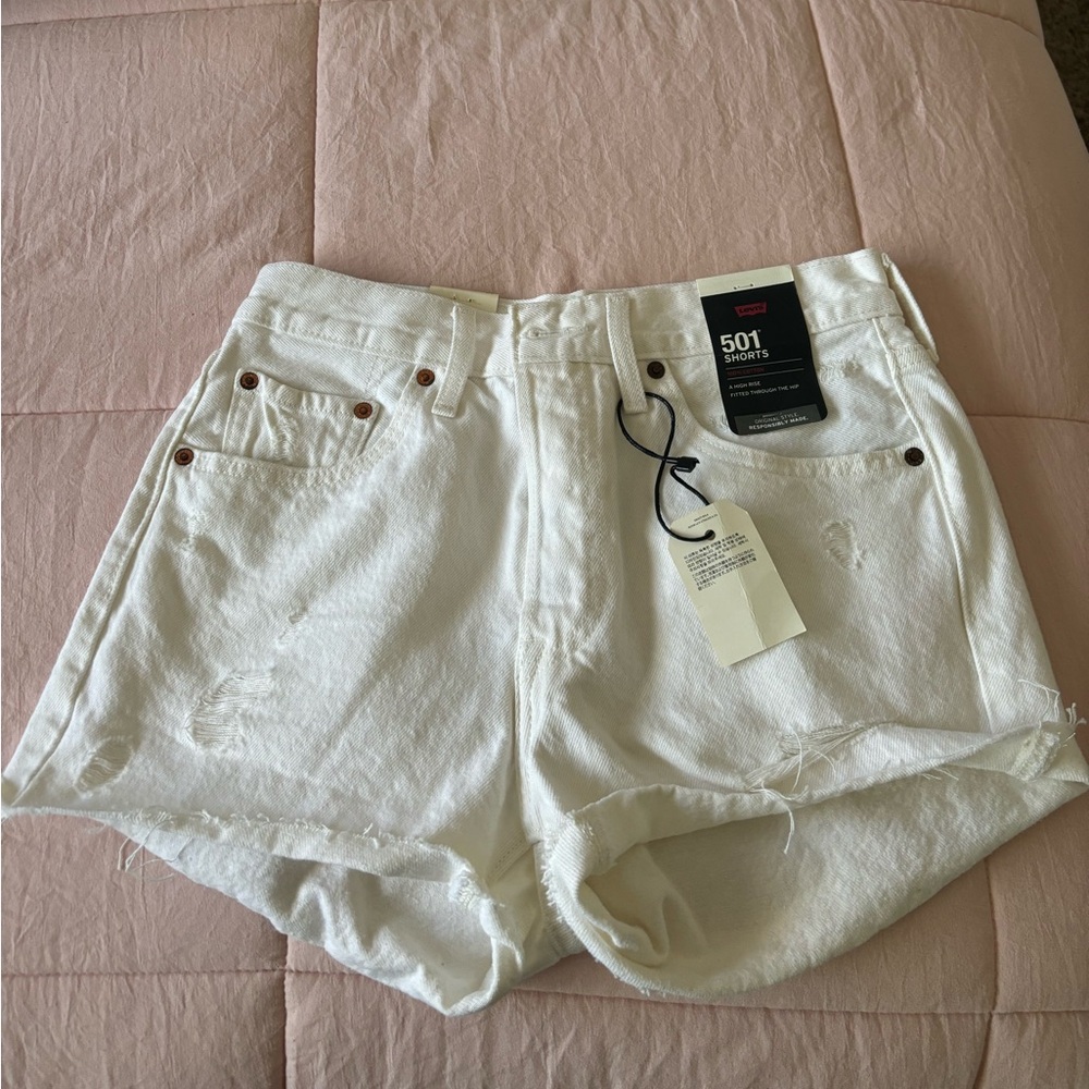 Levi’s white denim cutoff shorts